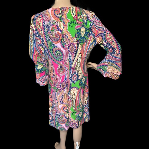 NWT TOMMY HILFIGER A Line Dress Size 8 Medium Colorful Paisley Bell Sleeve Boho - Picture 6 of 12